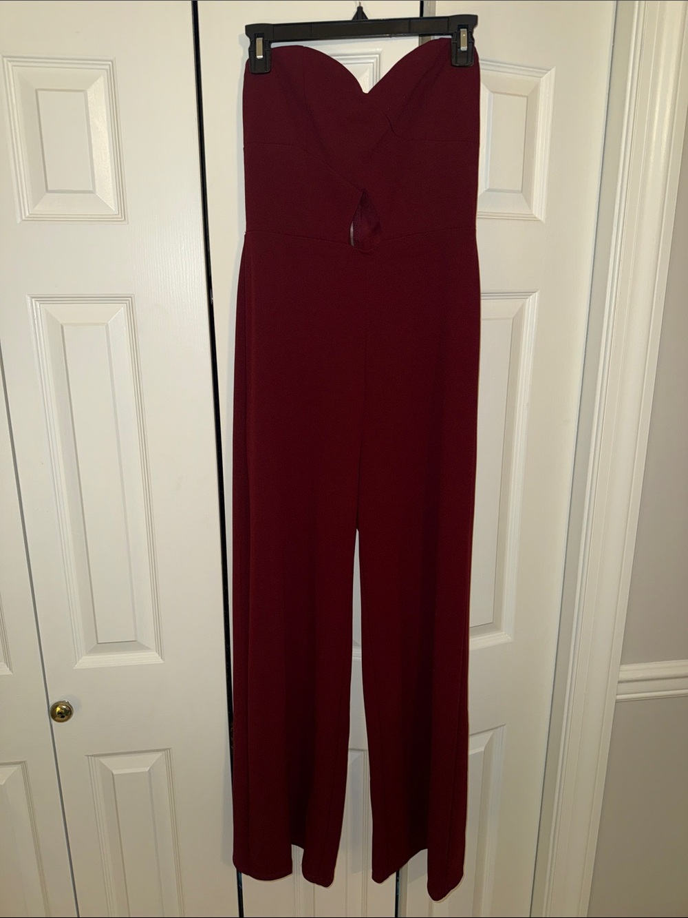 Strapless Wide-Leg Jumpsuit in Burgundy